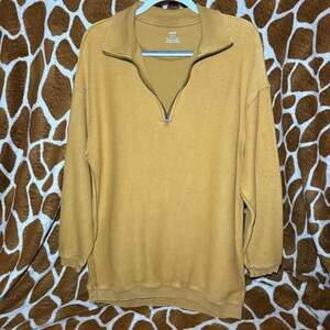 Aerie Womens Oversized XS Mustard Yellow Ribbed Quarter Zip Relaxed Fit Pullover